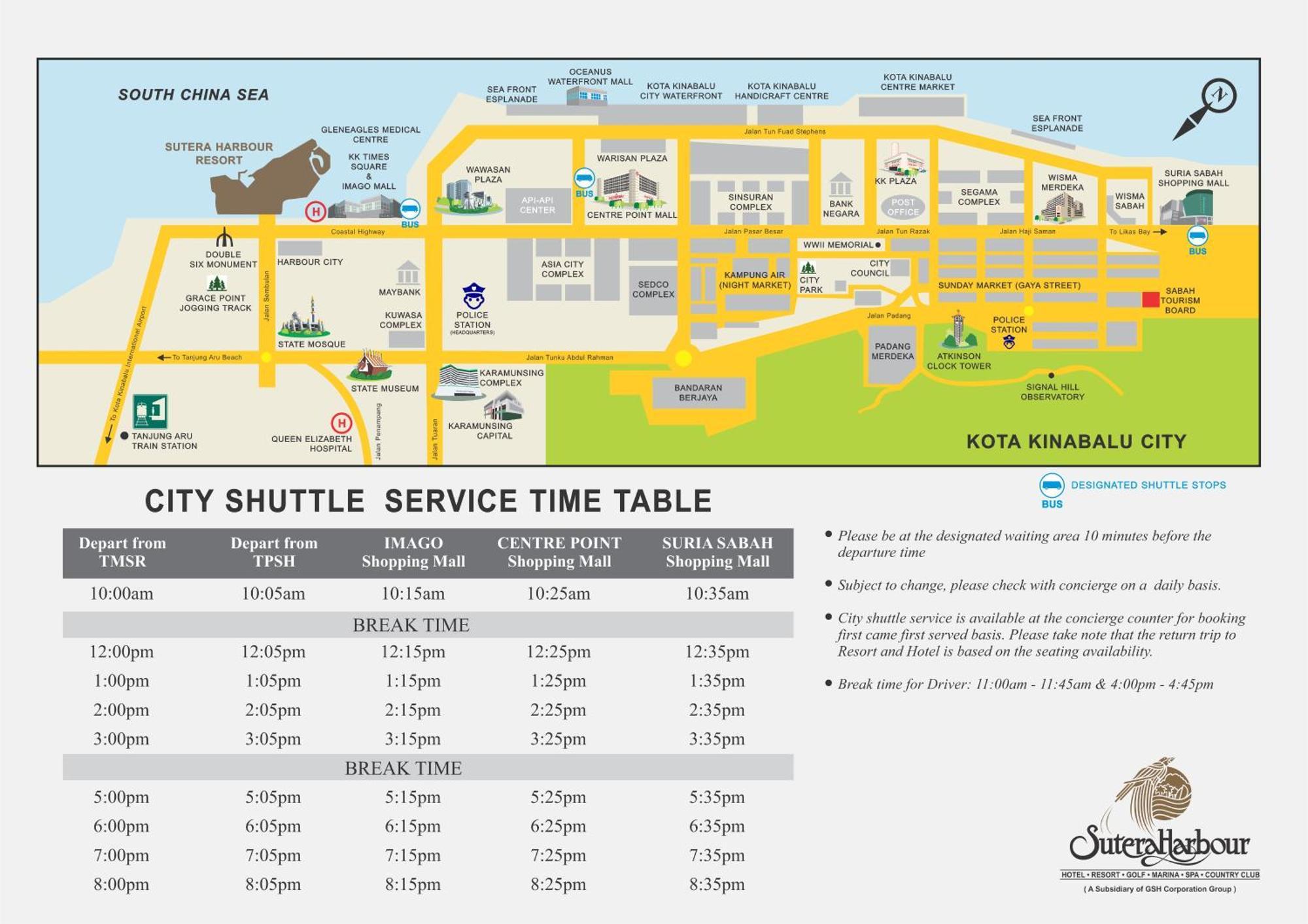 The Pacific Sutera Hotel Kota Kinabalu Buitenkant foto City Shuttle Service Timetable